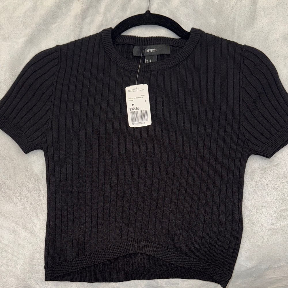 Forever 21 Black Ribbed Short Sleeve Top